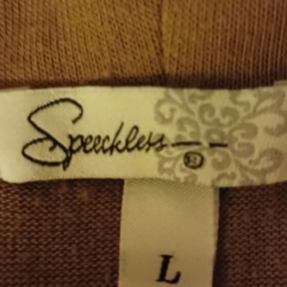 2/$15 SPEECHLESS Tan Colored Draped Turtle Neck Lace Shoulders - Picture 3 of 5